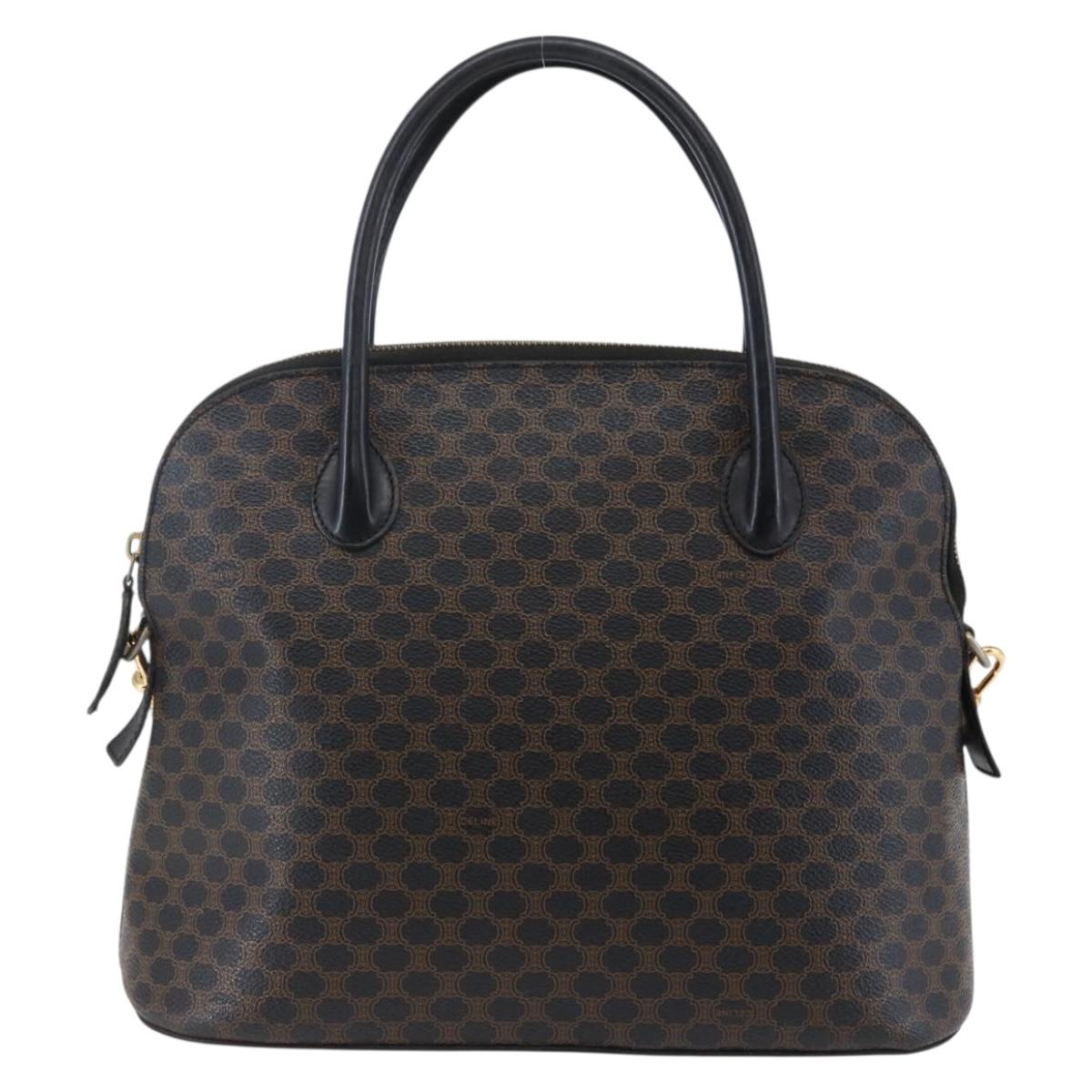 CELINE Macadam Canvas Hand Bag PVC Leather 2way Black Gold Auth ep11119