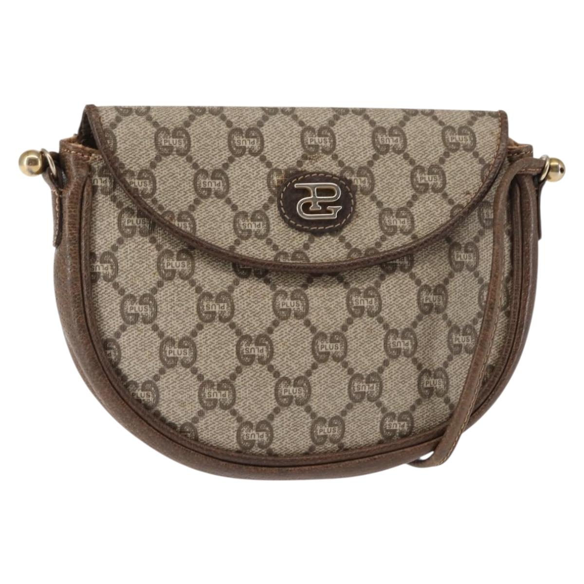 GUCCI GG Plus Supreme Shoulder Bag PVC Beige Gold Auth ep11120