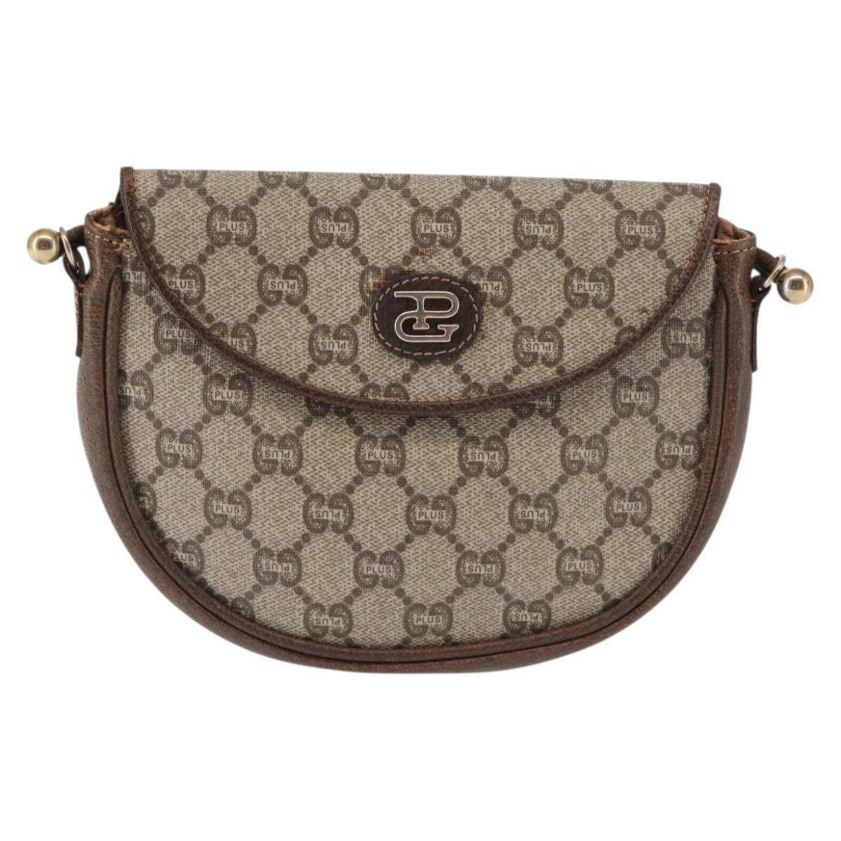 GUCCI GG Plus Supreme Shoulder Bag PVC Beige Gold Auth ep11120
