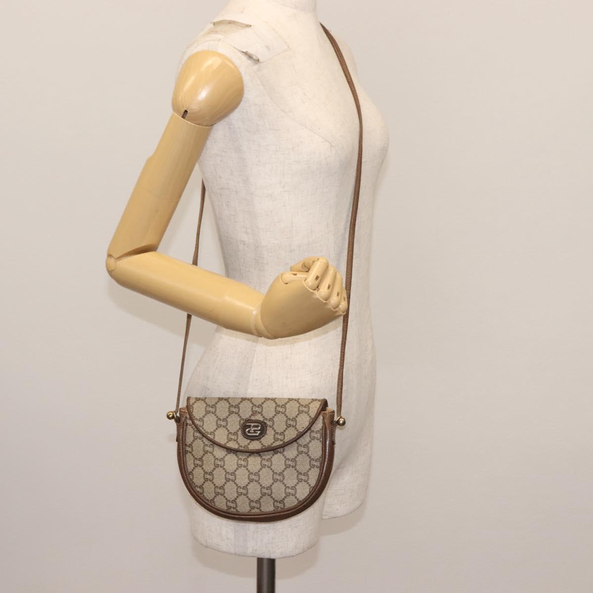 GUCCI GG Plus Supreme Shoulder Bag PVC Beige Gold Auth ep11120