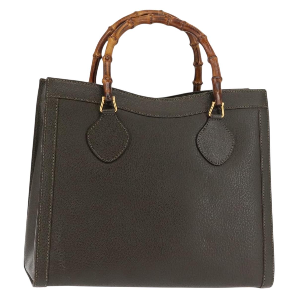 GUCCI Bamboo Hand Bag Leather Khaki Auth ep11123