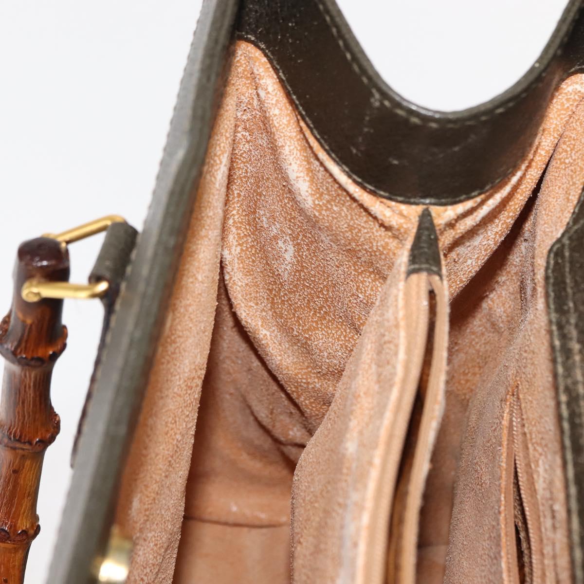 GUCCI Bamboo Hand Bag Leather Khaki Auth ep11123