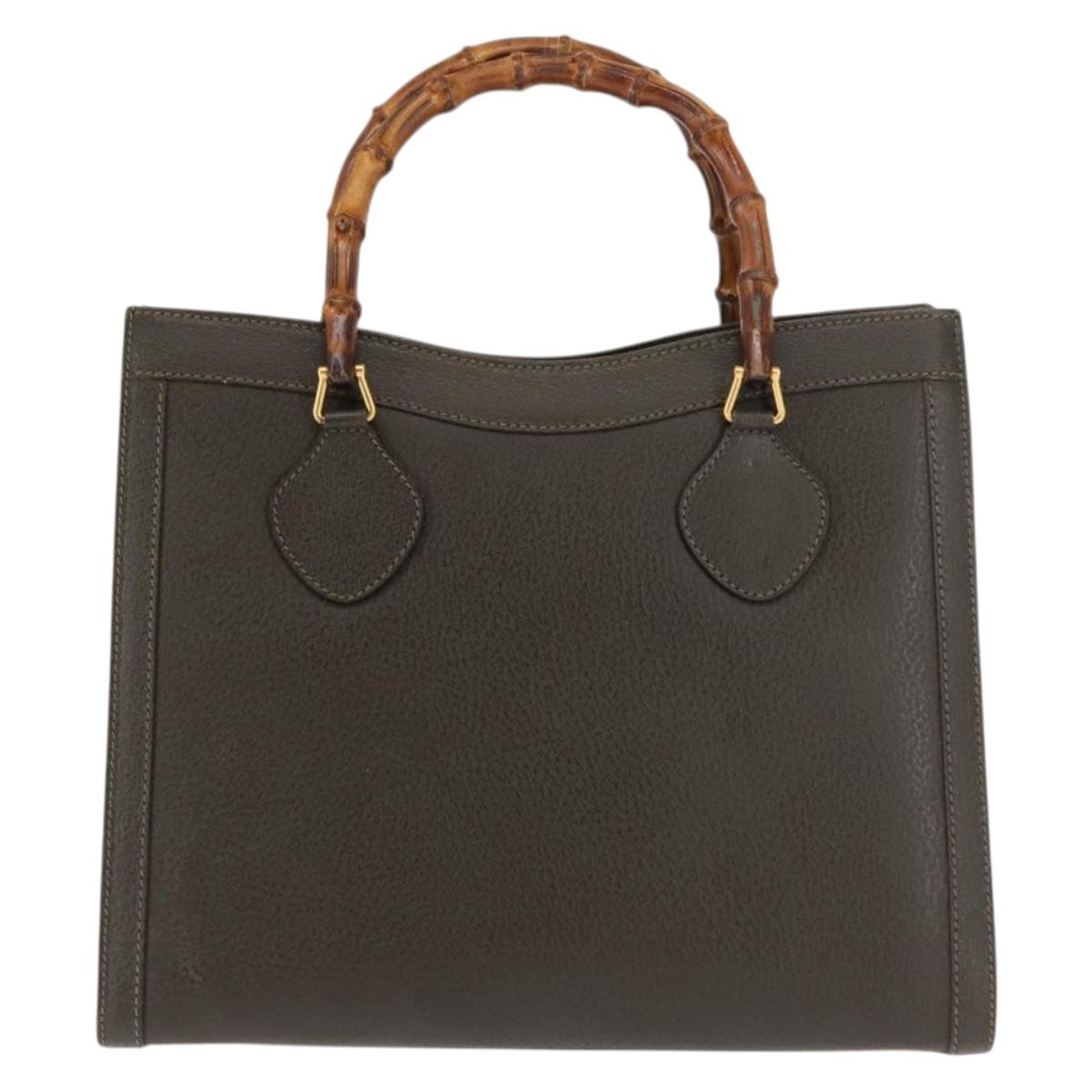 GUCCI Bamboo Hand Bag Leather Khaki Auth ep11123