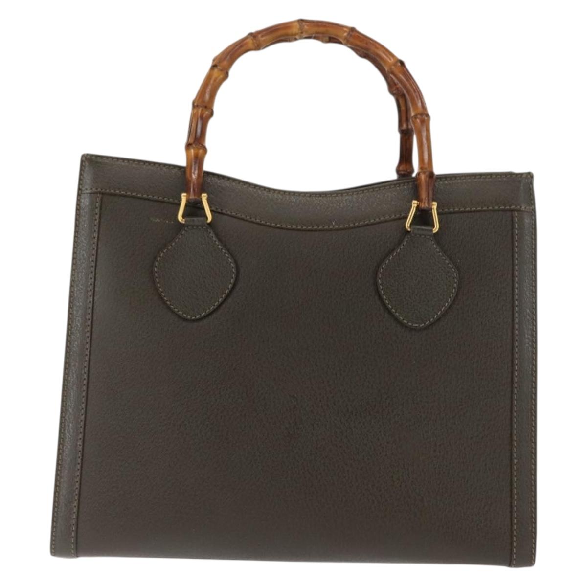 GUCCI Bamboo Hand Bag Leather Khaki Auth ep11123