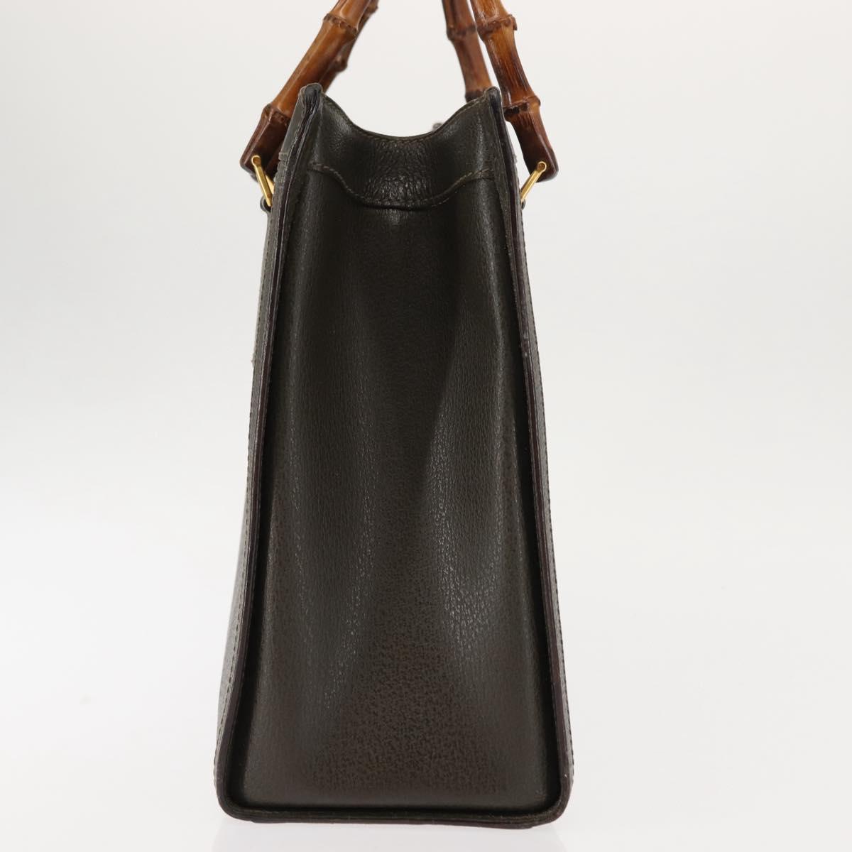 GUCCI Bamboo Hand Bag Leather Khaki Auth ep11123