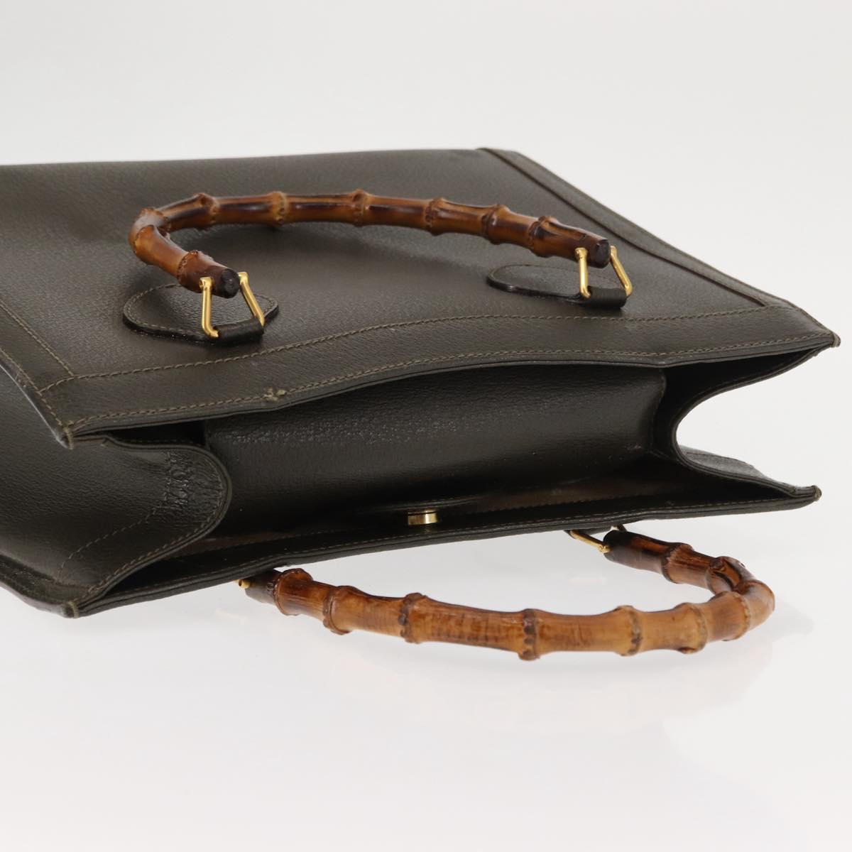 GUCCI Bamboo Hand Bag Leather Khaki Auth ep11123