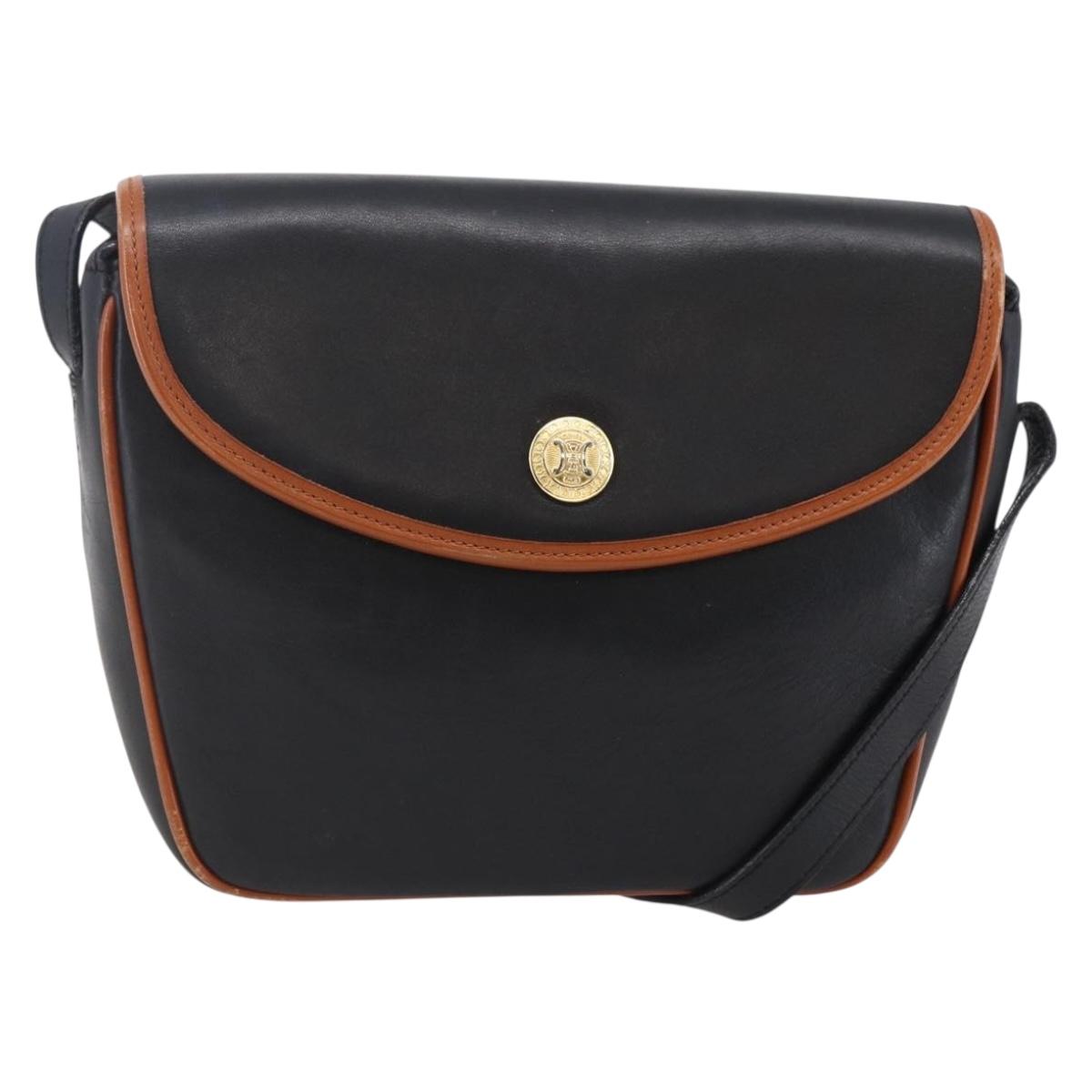 CELINE Shoulder Bag Leather Black Gold Auth ep11125