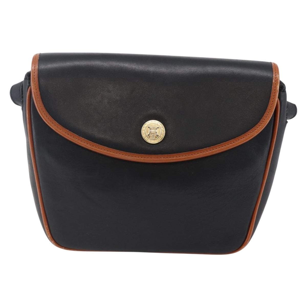 CELINE Shoulder Bag Leather Black Gold Auth ep11125