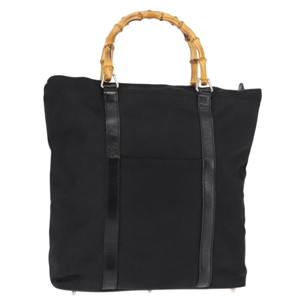 GUCCI Bamboo Hand Bag Nylon Black Auth ep11126