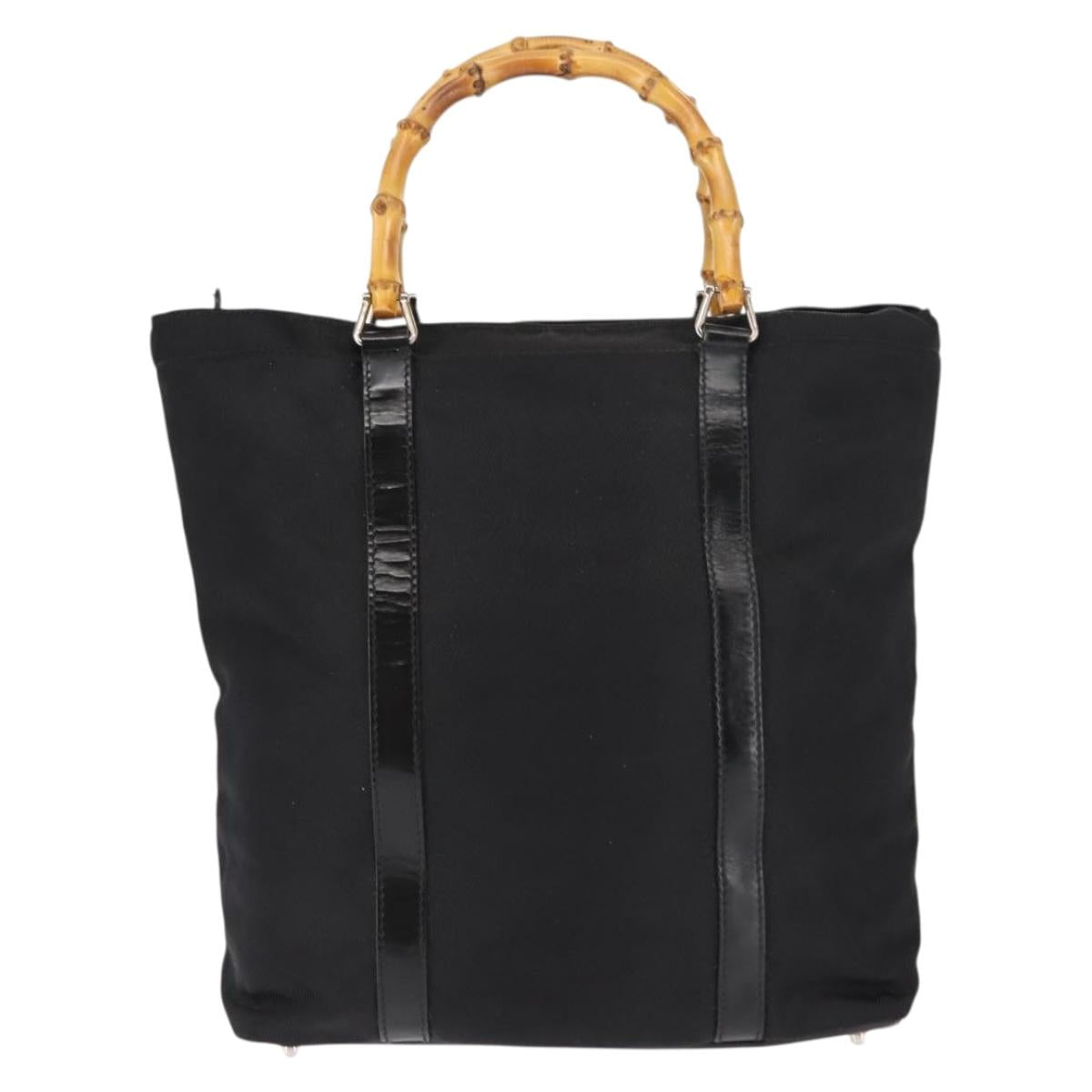 GUCCI Bamboo Hand Bag Nylon Black Auth ep11126