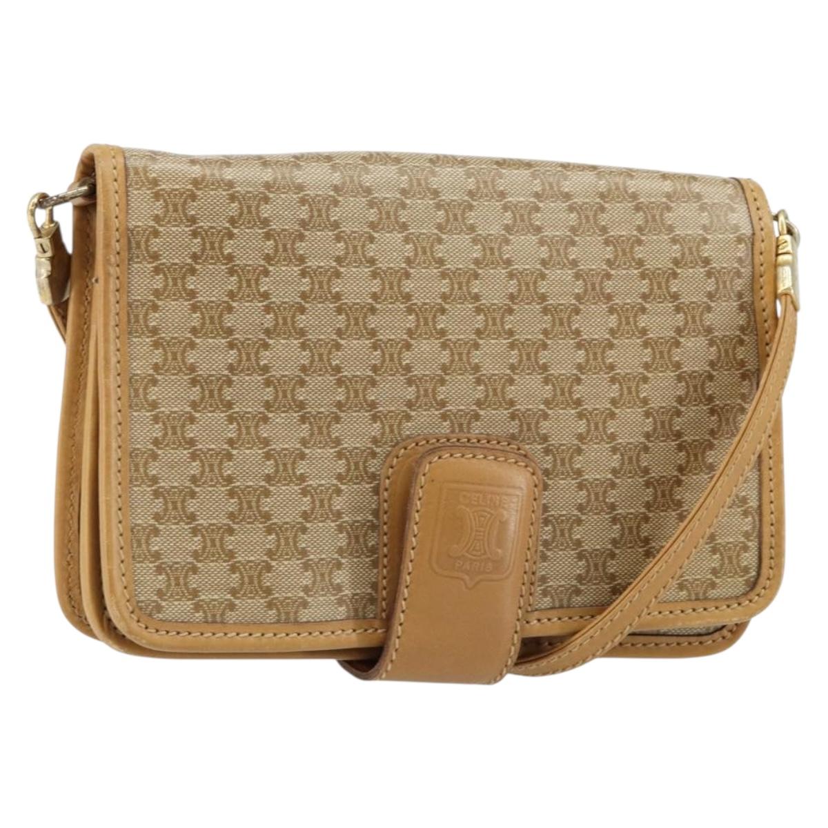 CELINE Macadam Canvas Shoulder Bag PVC Beige Gold Auth ep11127