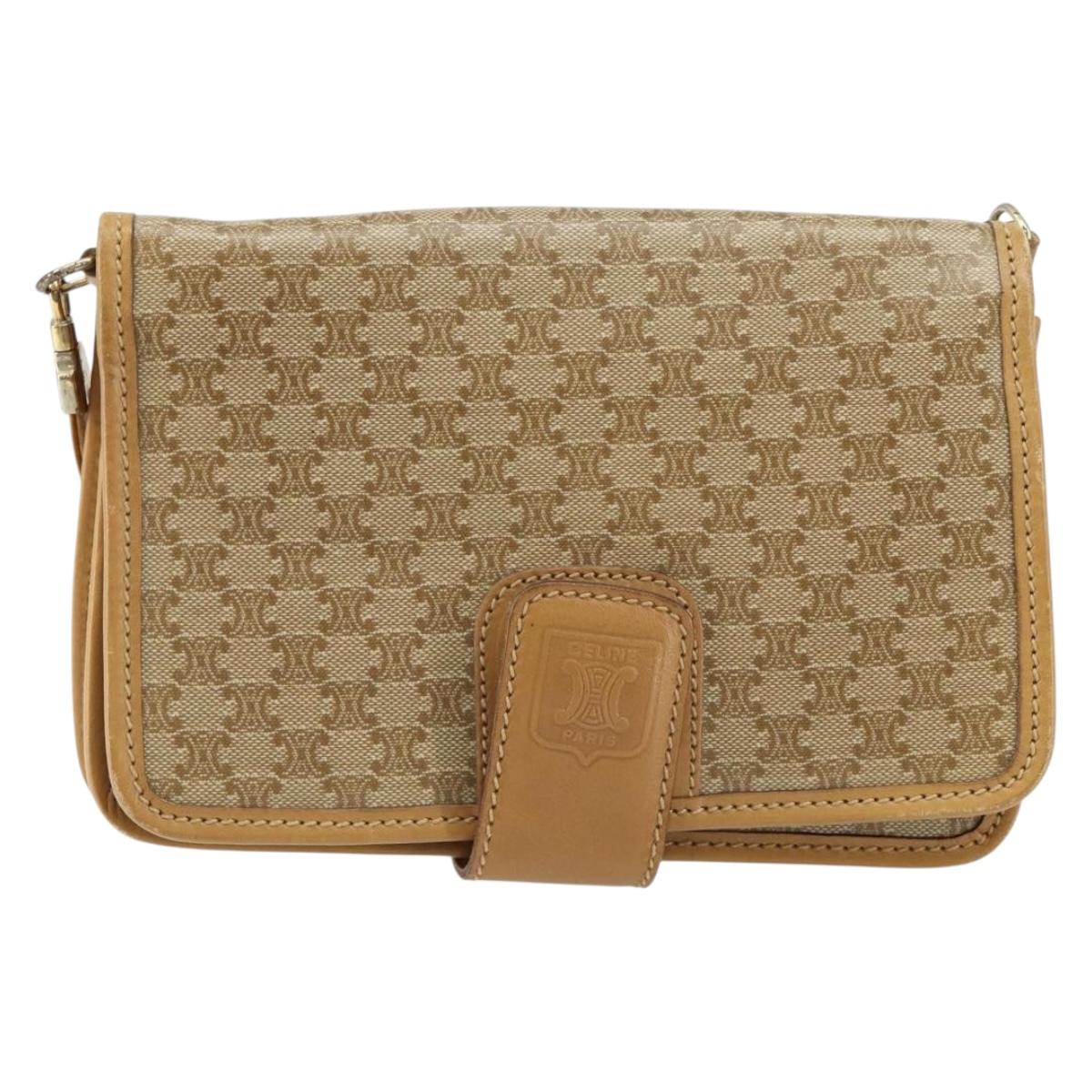 CELINE Macadam Canvas Shoulder Bag PVC Beige Gold Auth ep11127