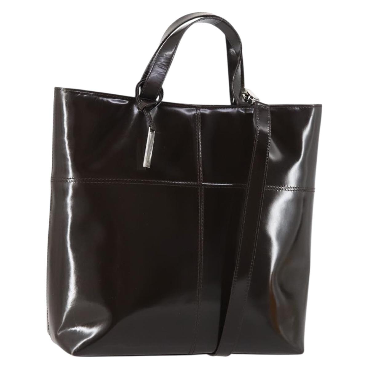 GUCCI Hand Bag Patent leather 2way Brown Auth ep11132