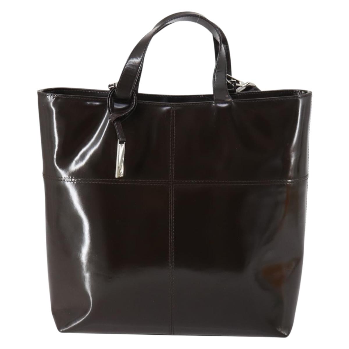 GUCCI Hand Bag Patent leather 2way Brown Auth ep11132