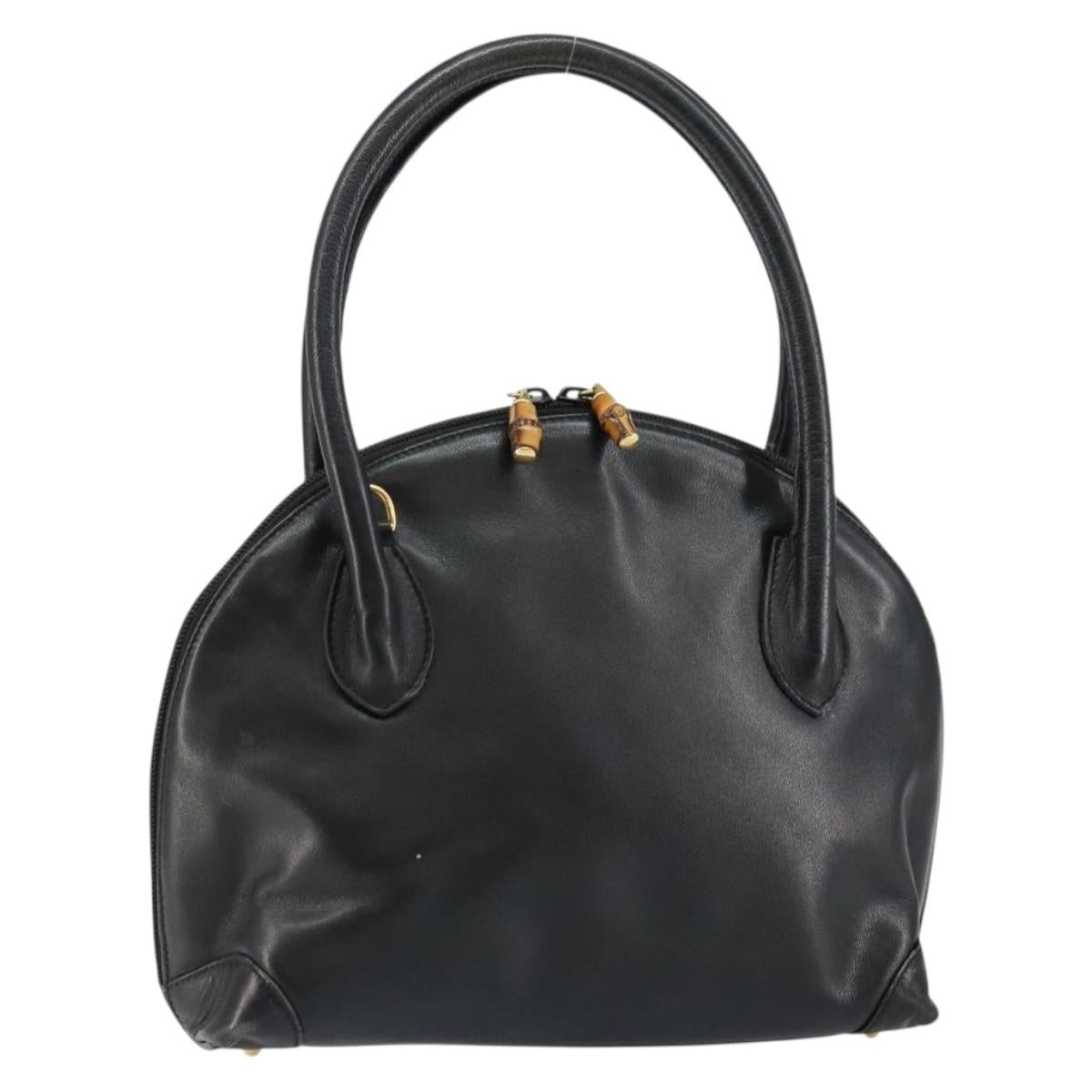 GUCCI Bamboo Hand Bag Leather Black Auth ep11133