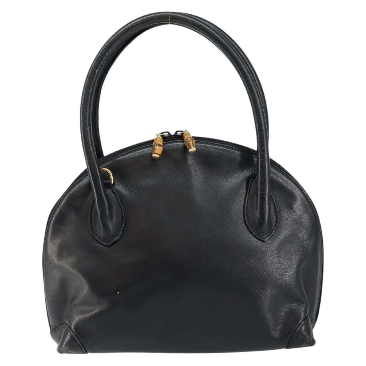 GUCCI Bamboo Hand Bag Leather Black Auth ep11133