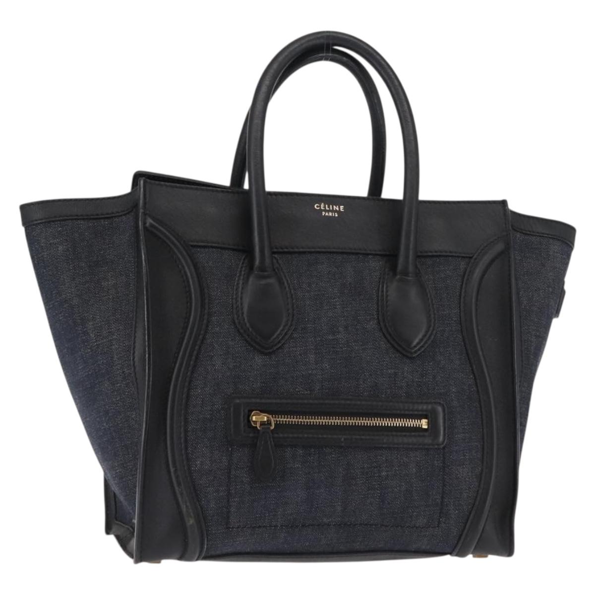 CELINE Luggage Mini shopper Hand Bag Denim Black Gold Auth ep11134