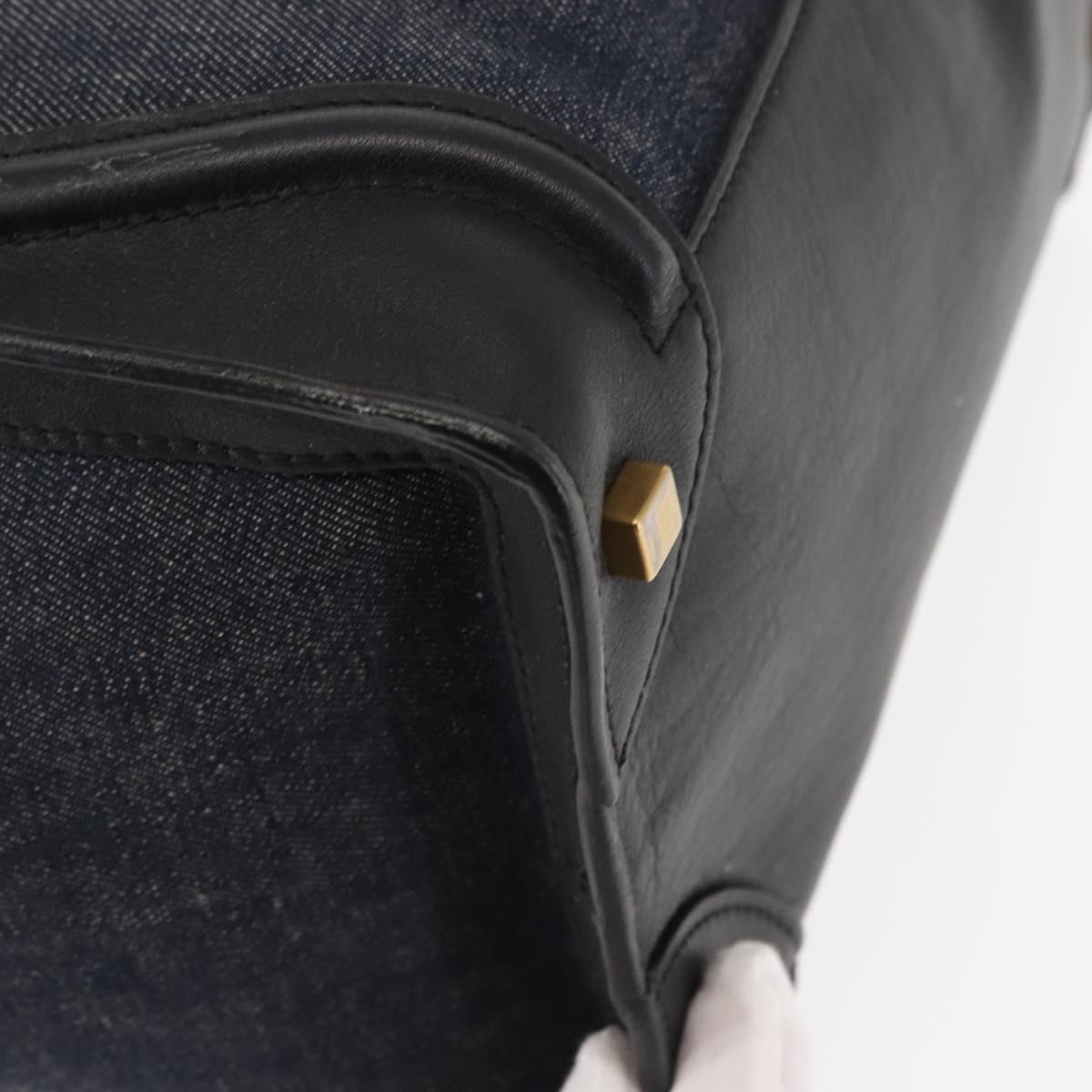 CELINE Luggage Mini shopper Hand Bag Denim Black Gold Auth ep11134