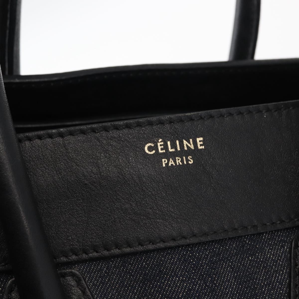 CELINE Luggage Mini shopper Hand Bag Denim Black Gold Auth ep11134