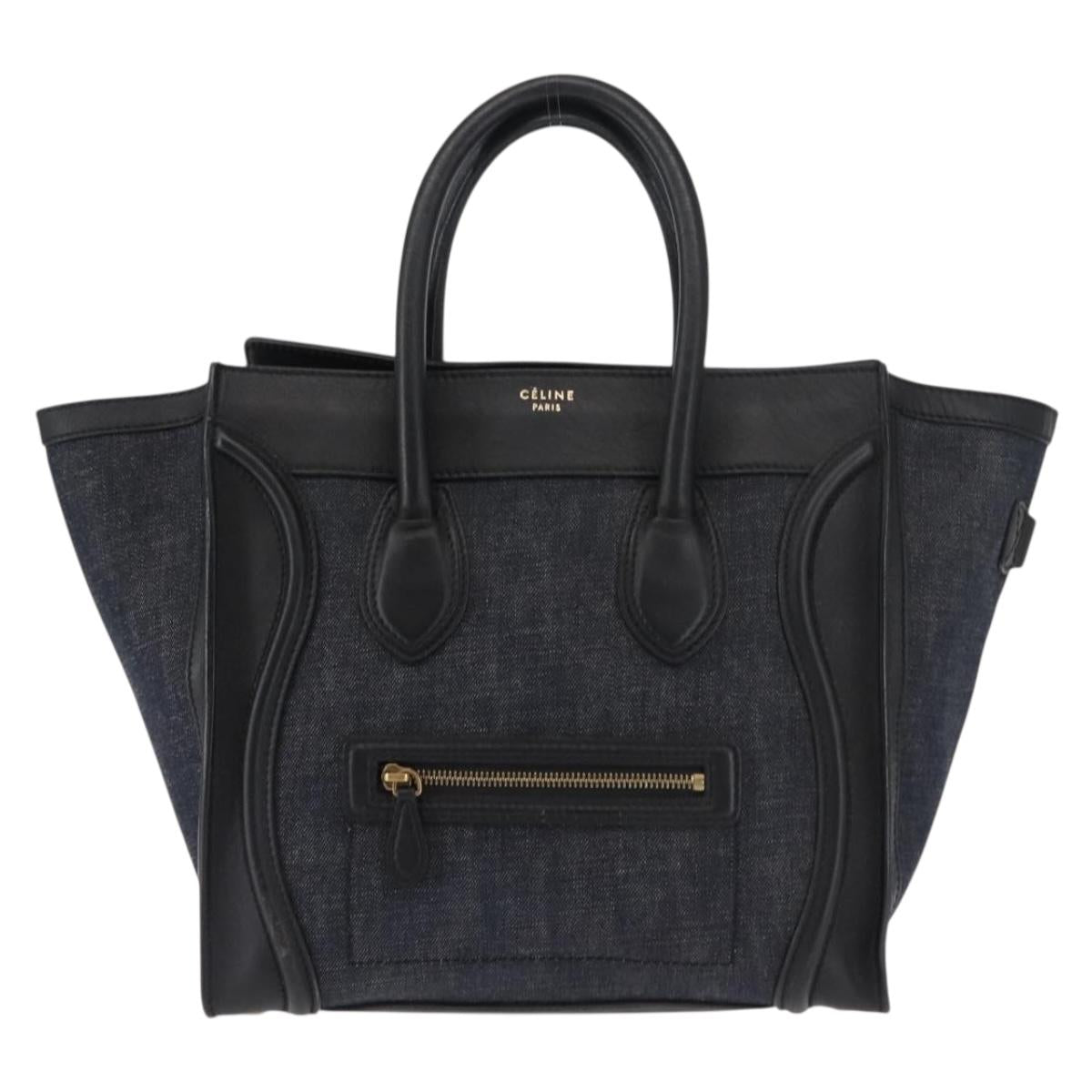 CELINE Luggage Mini shopper Hand Bag Denim Black Gold Auth ep11134