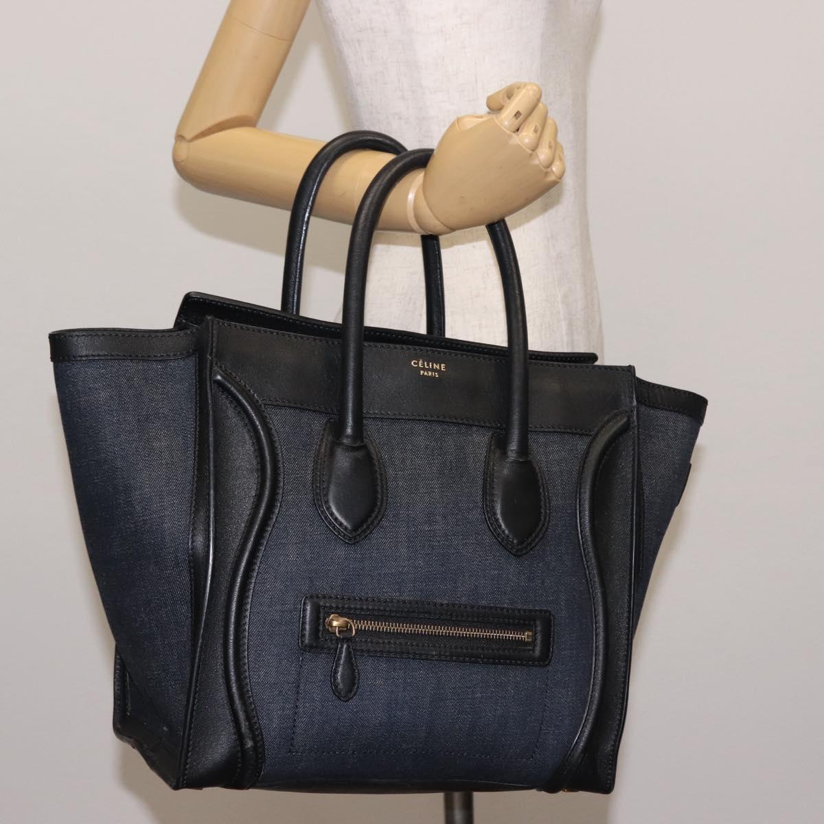 CELINE Luggage Mini shopper Hand Bag Denim Black Gold Auth ep11134