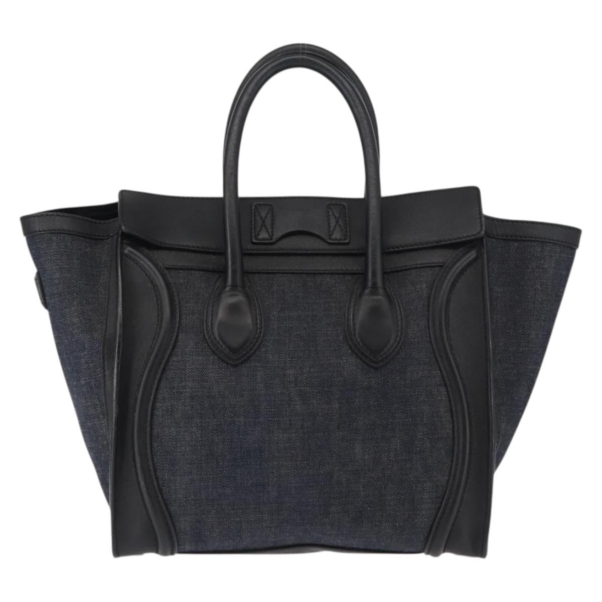 CELINE Luggage Mini shopper Hand Bag Denim Black Gold Auth ep11134