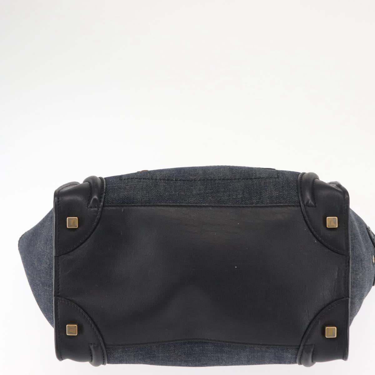 CELINE Luggage Mini shopper Hand Bag Denim Black Gold Auth ep11134