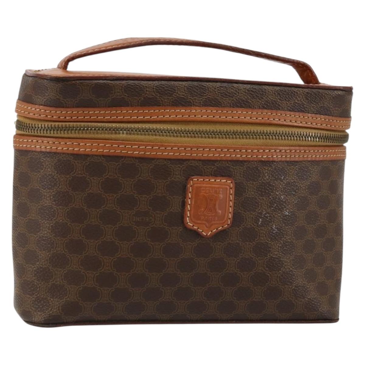 CELINE Macadam Canvas Vanity Pouch PVC Leather Brown Gold Auth ep11135