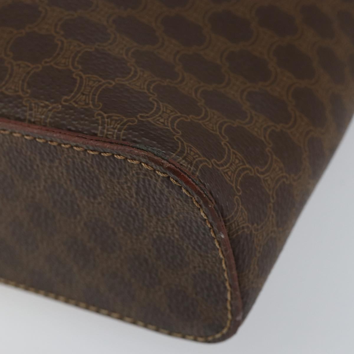 CELINE Macadam Canvas Vanity Pouch PVC Leather Brown Gold Auth ep11135