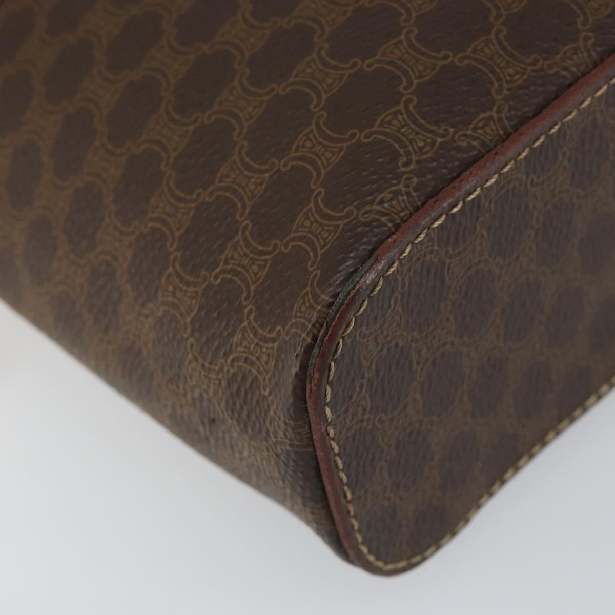 CELINE Macadam Canvas Vanity Pouch PVC Leather Brown Gold Auth ep11135