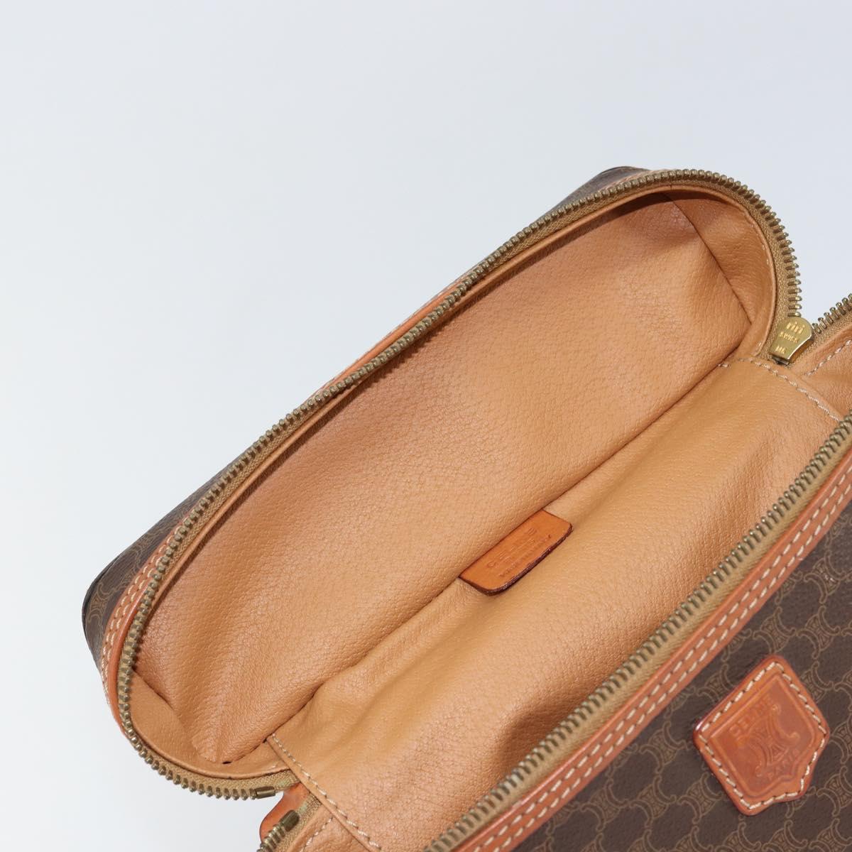 CELINE Macadam Canvas Vanity Pouch PVC Leather Brown Gold Auth ep11135