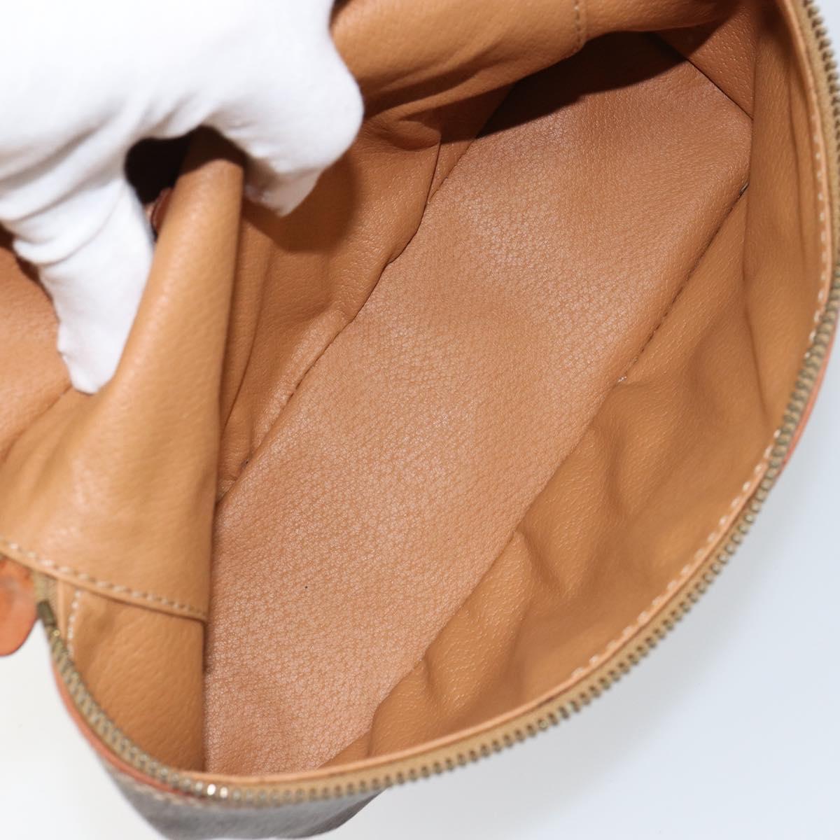 CELINE Macadam Canvas Vanity Pouch PVC Leather Brown Gold Auth ep11135