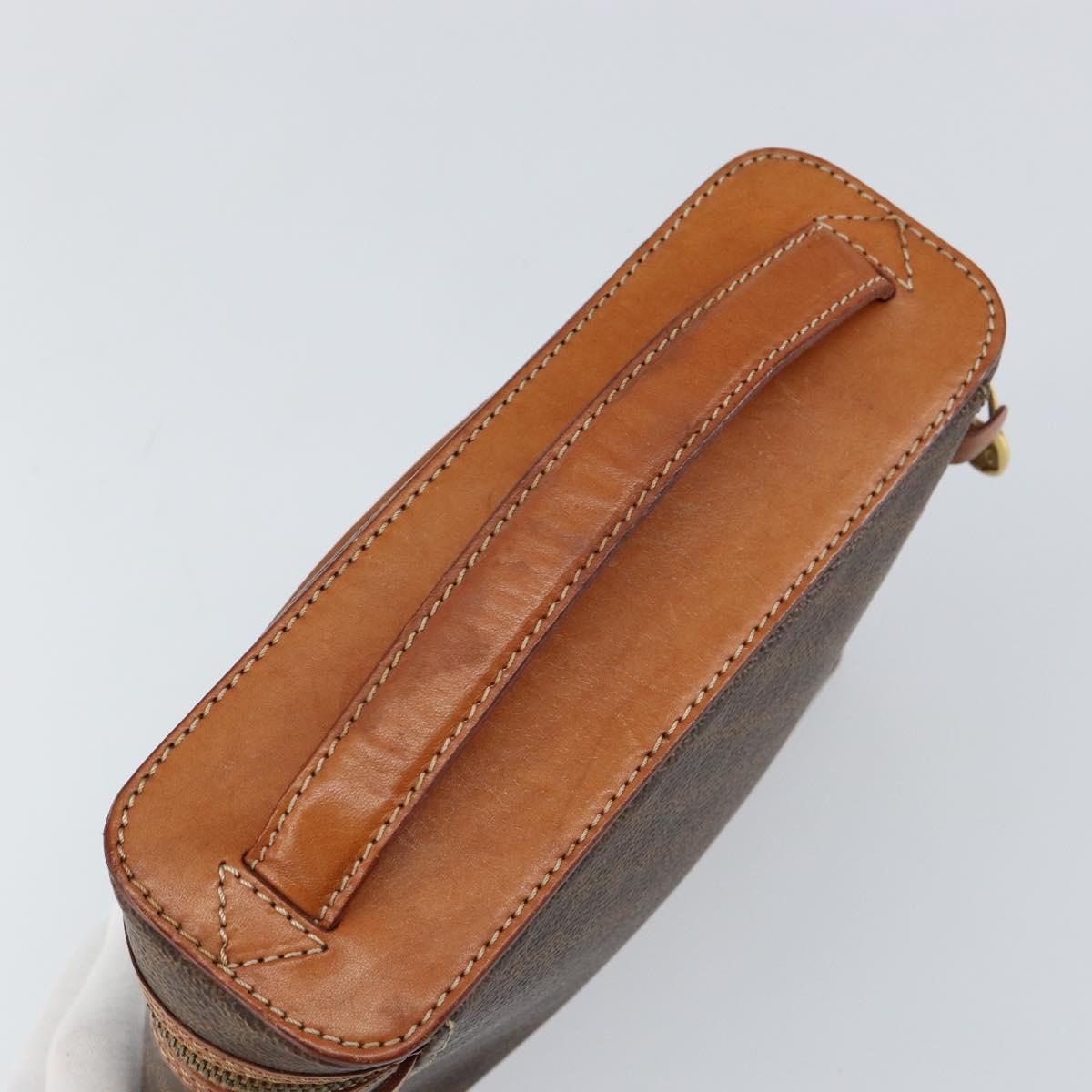 CELINE Macadam Canvas Vanity Pouch PVC Leather Brown Gold Auth ep11135