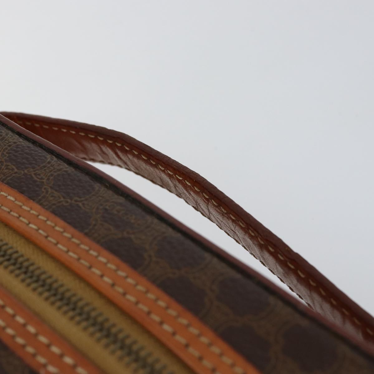 CELINE Macadam Canvas Vanity Pouch PVC Leather Brown Gold Auth ep11135