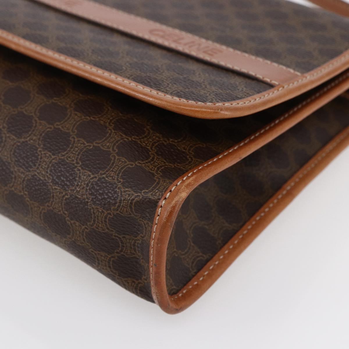 CELINE Macadam Canvas Shoulder Bag PVC Leather Brown Gold Auth ep11137