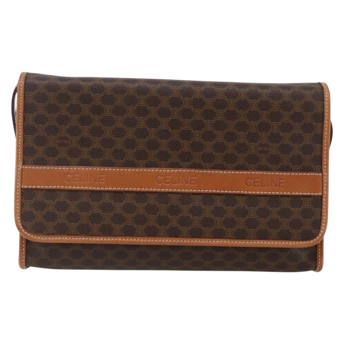 CELINE Macadam Canvas Shoulder Bag PVC Leather Brown Gold Auth ep11137