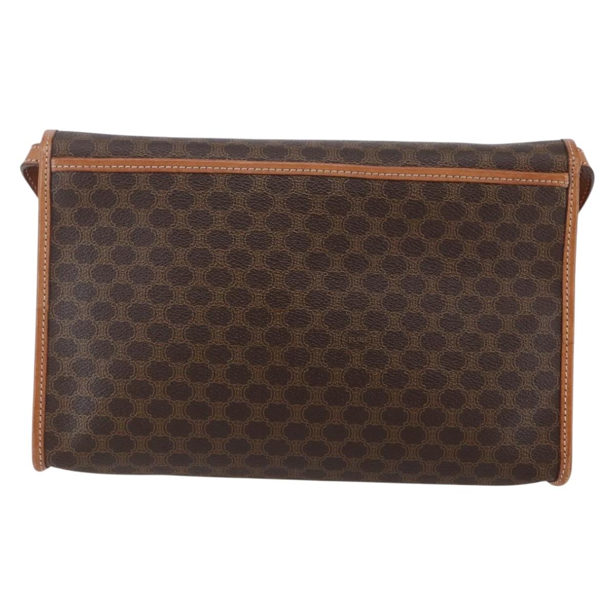 CELINE Macadam Canvas Shoulder Bag PVC Leather Brown Gold Auth ep11137