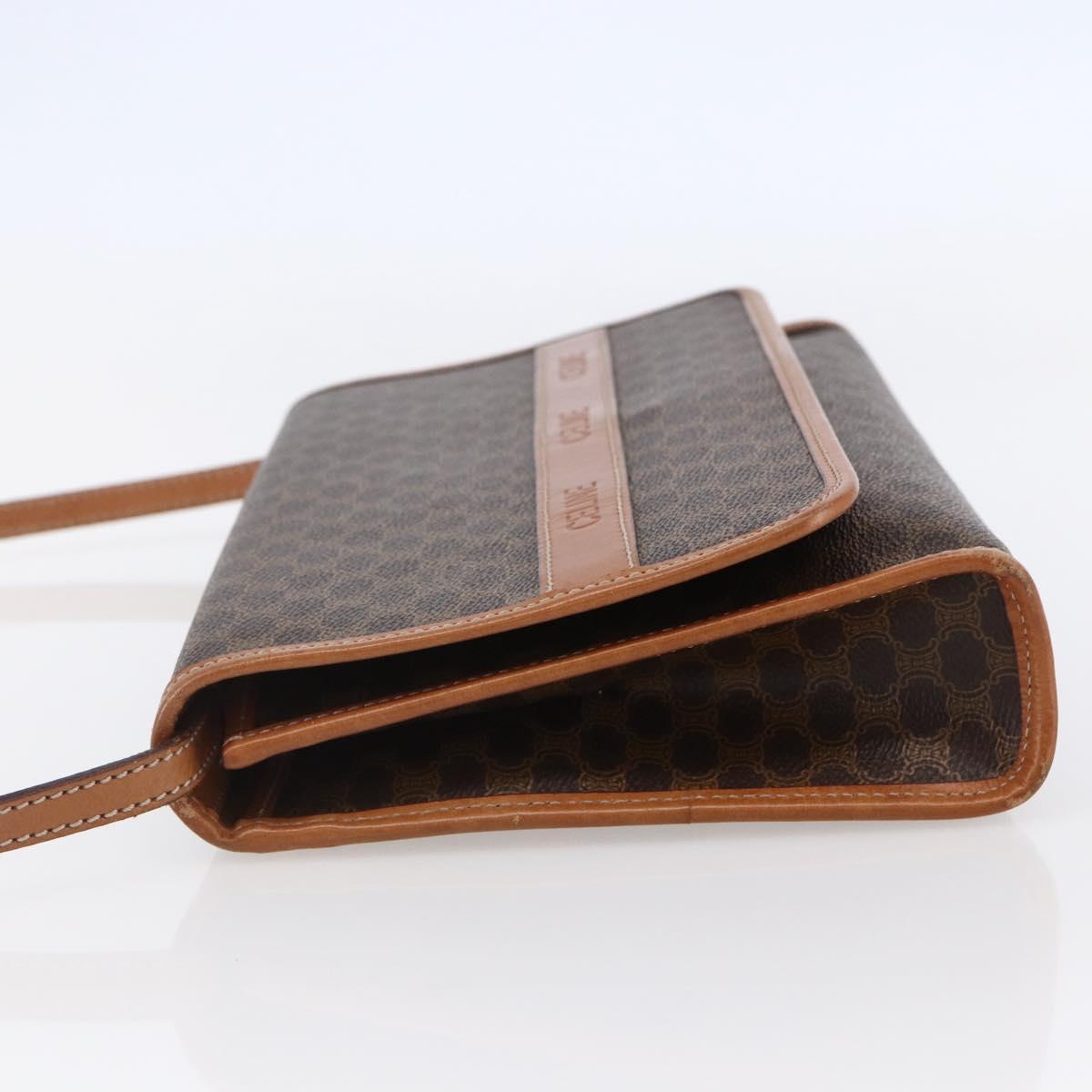 CELINE Macadam Canvas Shoulder Bag PVC Leather Brown Gold Auth ep11137