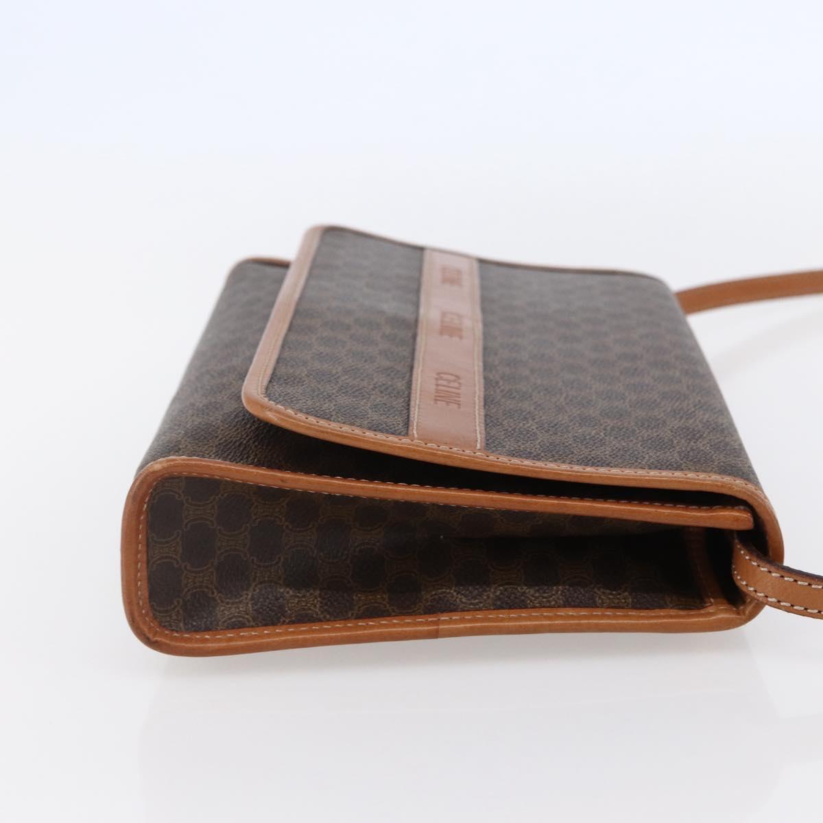 CELINE Macadam Canvas Shoulder Bag PVC Leather Brown Gold Auth ep11137