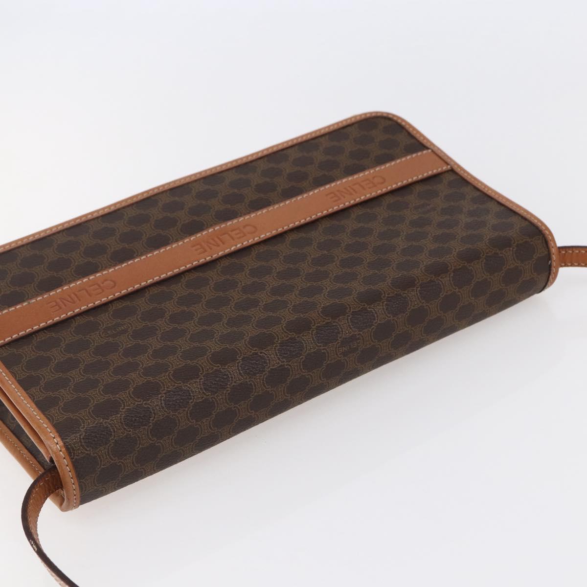 CELINE Macadam Canvas Shoulder Bag PVC Leather Brown Gold Auth ep11137