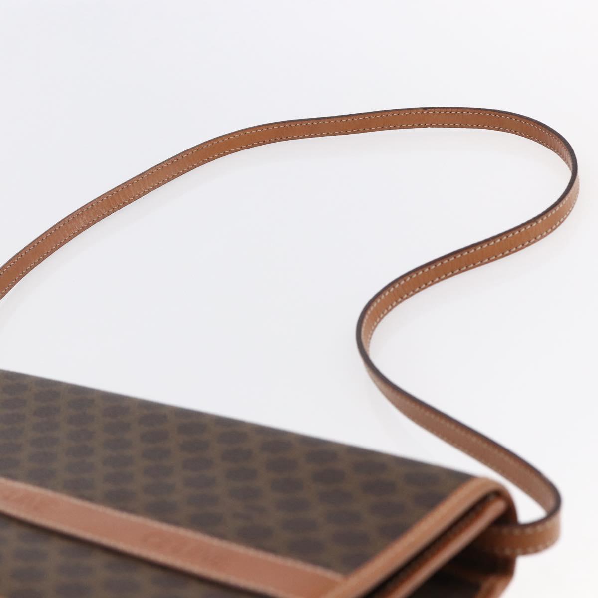 CELINE Macadam Canvas Shoulder Bag PVC Leather Brown Gold Auth ep11137