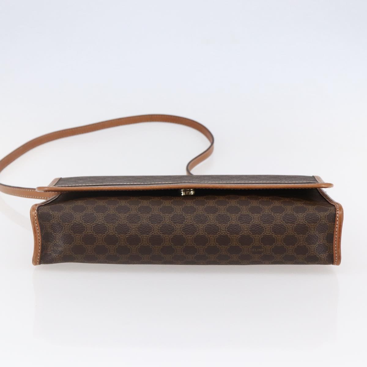 CELINE Macadam Canvas Shoulder Bag PVC Leather Brown Gold Auth ep11137
