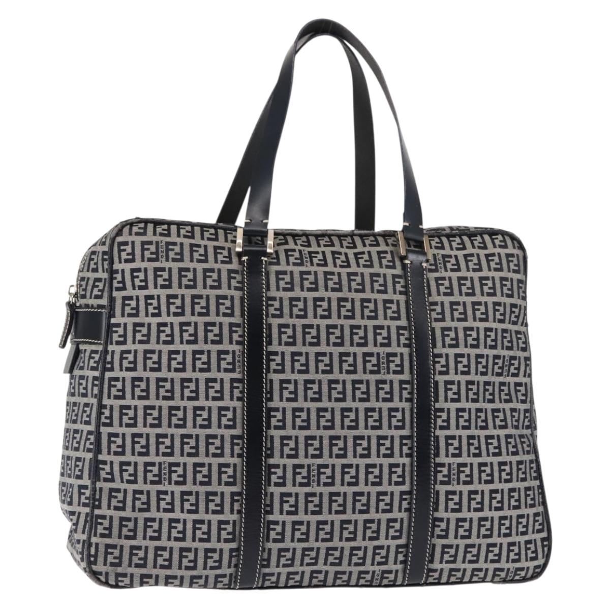 FENDI Zucchino Canvas Tote Bag Navy Gold Auth ep11139