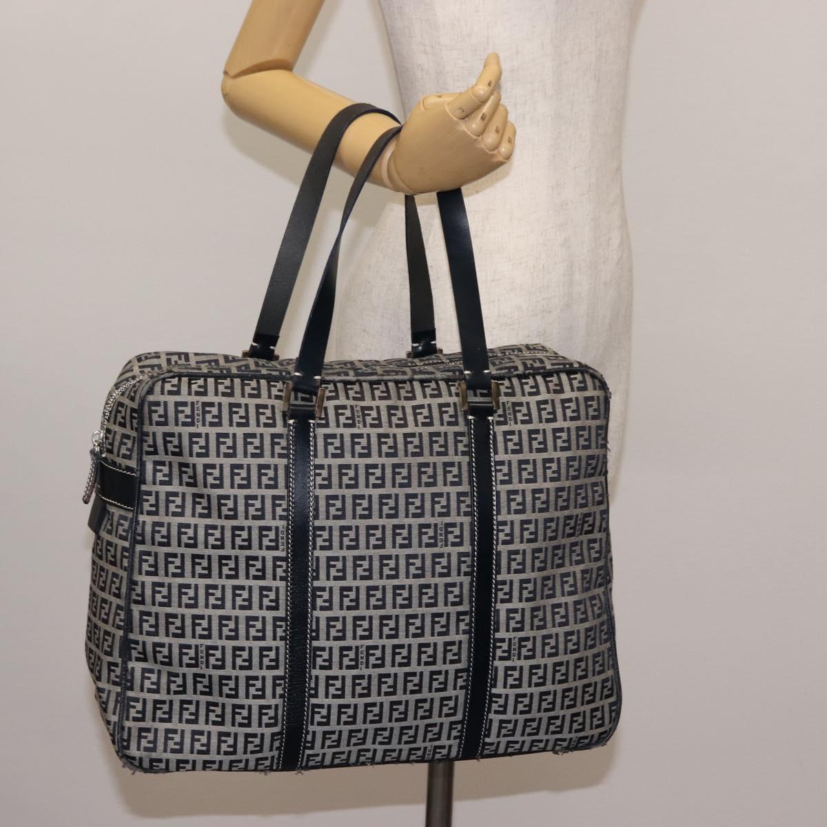 FENDI Zucchino Canvas Tote Bag Navy Gold Auth ep11139