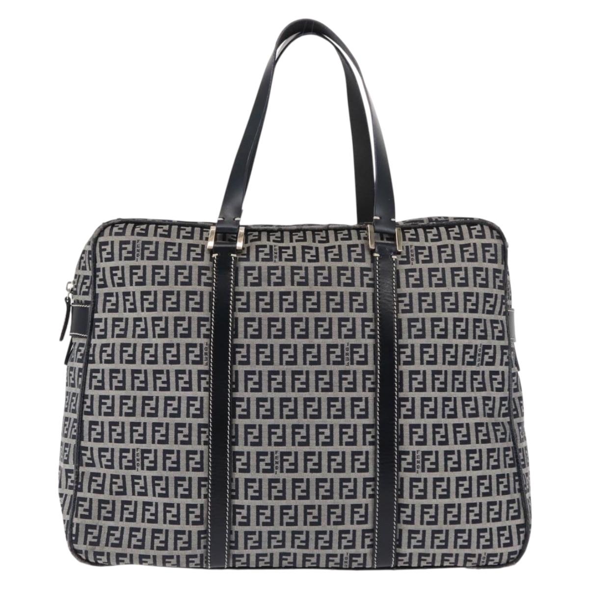 FENDI Zucchino Canvas Tote Bag Navy Gold Auth ep11139