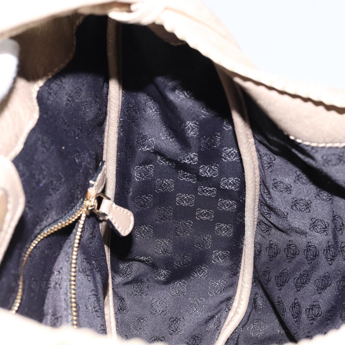 LOEWE Shoulder Bag Leather Beige Gold Auth ep11142