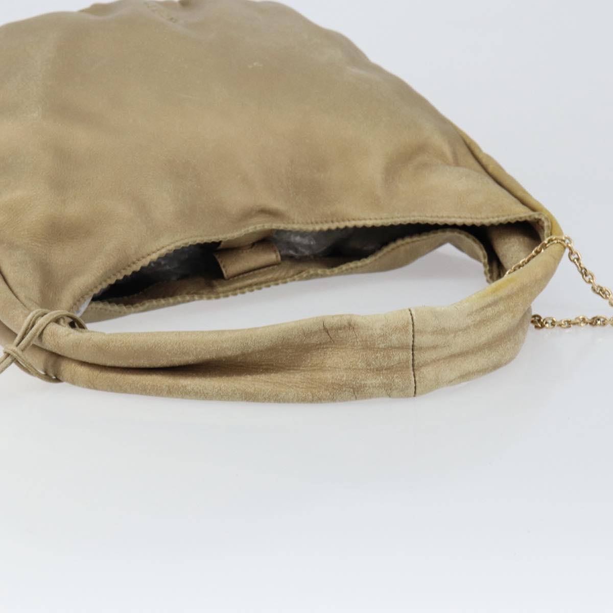 LOEWE Shoulder Bag Leather Beige Gold Auth ep11142