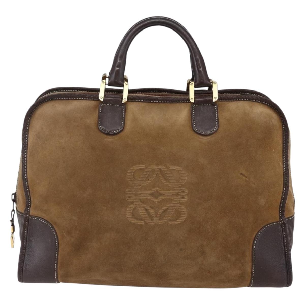 LOEWE Anagram Amazona 40 Hand Bag Suede Leather Brown Gold Auth ep11147
