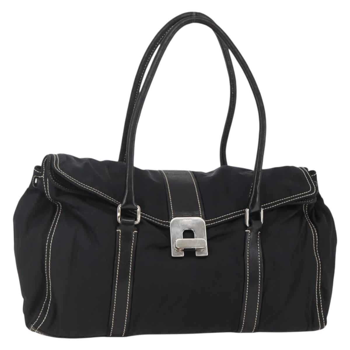 PRADA Tote Bag Nylon Black Silver Auth ep11154