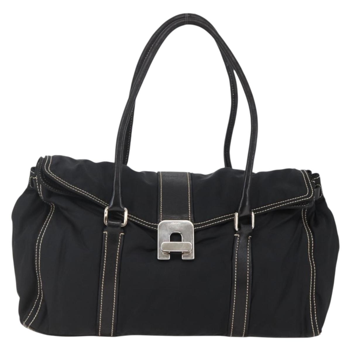 PRADA Tote Bag Nylon Black Silver Auth ep11154